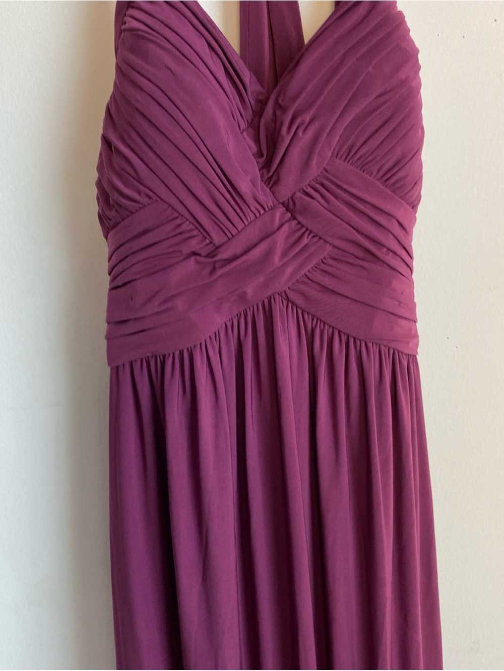 Plum BCBG Max Azria Halter Neck Ruched Maxi Dress Size2 - Picture 3 of 13